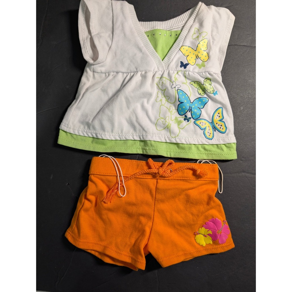 Limited Too Build-A-Bear Outfit Butterfly Top Orange Sunset Shorts 2pc Set Y2K